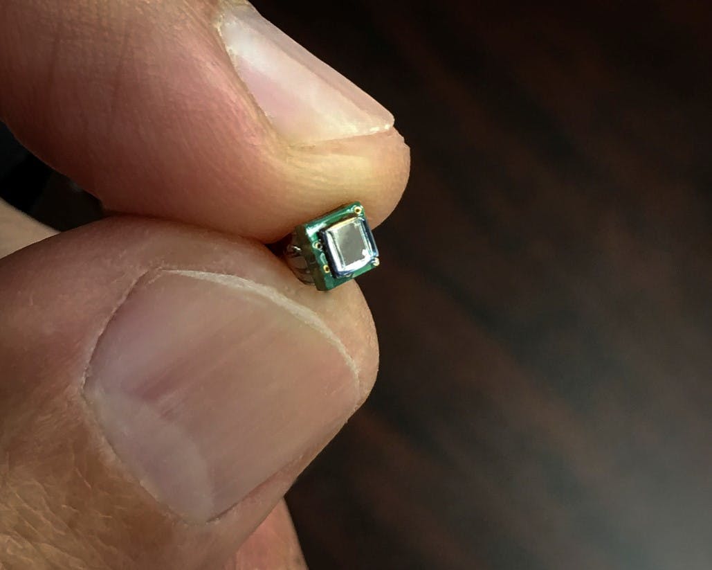 FIGURE 3. A prototype miniature multispectral sensor is mounted on printed circuit board.