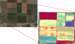 FIGURE 4. Red Edge Normalized Difference Vegetation Index (ReNDVI) overlaid onto Google Earth. FIGURE 4. Red Edge Normalized Difference Vegetation Index (ReNDVI) overlaid onto Google Earth.