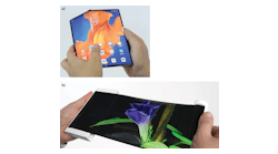 FIGURE 1. Foldable display used on Huawei Mate XS phone (a); rollable mobile OLED prototype (b).