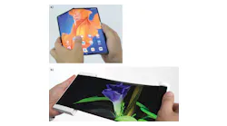FIGURE 1. Foldable display used on Huawei Mate XS phone (a); rollable mobile OLED prototype (b).