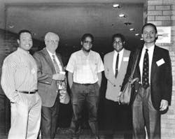 Dr. Robert Alfano with some distinguished graduates of IUSL (from left): Dr. Ardie Walser (CCNY), Dr. Roger Dorsinville (CCNY), Dr. Anthony Johnson (UMBC), and Dr. Peter Delfyett (CREOL). Dr. Robert Alfano with some distinguished graduates of IUSL (from left): Dr. Ardie Walser (CCNY), Dr. Roger Dorsinville (CCNY), Dr. Anthony Johnson (UMBC), and Dr. Peter Delfyett (CREOL).
