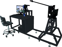 FIGURE 2. In the OMS4 stray-light analysis workstation from OPTIS, one can see the complete system with goniometer arm, mounted sensor, sample, laser source, and controlling and analysis unit. FIGURE 2. In the OMS4 stray-light analysis workstation from OPTIS, one can see the complete system with goniometer arm, mounted sensor, sample, laser source, and controlling and analysis unit.