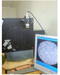 A noninvasive blood glucose, blood pressure, and heart-rate monitoring technique is based on the optical analysis of speckle patterns or “vibrations” reflected from human skin. A noninvasive blood glucose, blood pressure, and heart-rate monitoring technique is based on the optical analysis of speckle patterns or “vibrations” reflected from human skin.