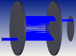FIGURE 3. Schematic from Zemax OpticStudio of a multipass cell consisting of two concave mirrors with through-holes, in which incident ultrafast pulses enter through a slit in one mirror, reflect many times between the two mirrors, and exit through a slit in the second mirror. FIGURE 3. Schematic from Zemax OpticStudio of a multipass cell consisting of two concave mirrors with through-holes, in which incident ultrafast pulses enter through a slit in one mirror, reflect many times between the two mirrors, and exit through a slit in the second mirror.
