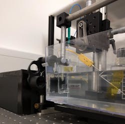 Whereas photoacoustic imaging generates sound signals through absorption of light by the object being imaged, this setup uses a dedicated optical ultrasound generator to produce acoustic signals that reflect off the specimen. Whereas photoacoustic imaging generates sound signals through absorption of light by the object being imaged, this setup uses a dedicated optical ultrasound generator to produce acoustic signals that reflect off the specimen.