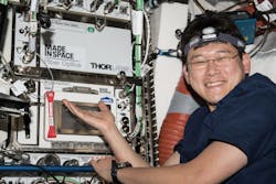 FIGURE 5. Japan Aerospace Exploration Agency (JAXA) astronaut Norishige Kanai presents two MIS payloads onboard the International Space Station: the Additive Manufacturing Facility (AMF) and Made In Space Fiber Optics.
