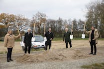 The facility expansion&apos;s groundbreaking ceremony with (L-R) Anne-Rose von B&uuml;nau, Project Management, LHI Real Estate Management GmbH; Michael Sarach, Mayor of the City of Ahrensburg; Norbert Basler, Chairman of the Supervisory Board of Basler AG; Dietmar Ley, Chief Executive Officer of Basler AG; and Thomas Schaaf, general planner, AP Generalplaner GmbH.