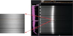 FIGURE 3. Multitrack signal detected by a KURO 2048B camera from 400 fibers placed along the spectrograph entrance slit. FIGURE 3. Multitrack signal detected by a KURO 2048B camera from 400 fibers placed along the spectrograph entrance slit.