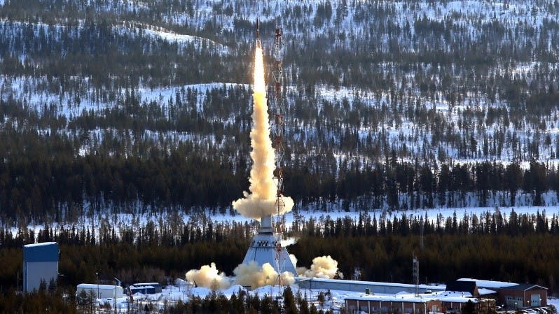 FIGURE 2. Launch of a VSB-30 sounding rocket from the rocket launch site Esrange (Kiruna, Sweden).