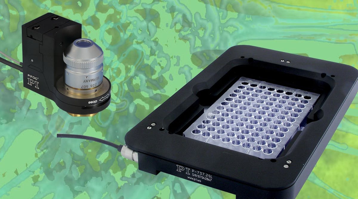 FIGURE 1. Z-tables-such as the PIFOC z-axis microscopy piezo focusing stage from PI accommodates most specimen holders, enabling high-resolution sample positioning and scanning.