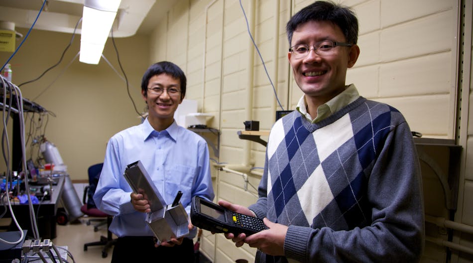 FIGURE 1. Lu Chen and James Dou, researchers at the University of Toronto, have developed handheld flow cytometers capable of diagnosing HIV (Dou&apos;s device) and monitoring its progression (Chen&apos;s).