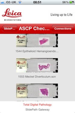 Leica Microsystems' SlidePath Gateway digital pathology app for iPhone and iPad, originally designed to work in tandem with the company's SCN400 slide scanner, offers a database of digital pathology images to browse, as well as review findings. Leica Microsystems' SlidePath Gateway digital pathology app for iPhone and iPad, originally designed to work in tandem with the company's SCN400 slide scanner, offers a database of digital pathology images to browse, as well as review findings.