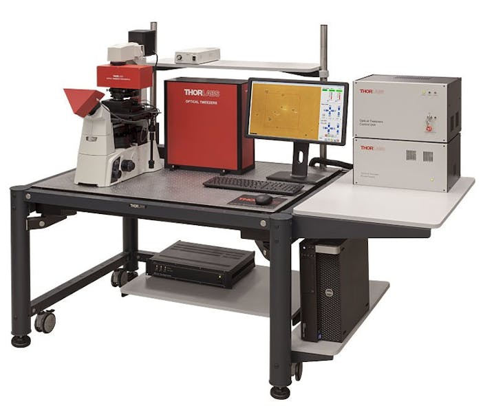 Thorlabs&apos; OTM200 optical tweezers microscope system can couple to any inverted microscope.
