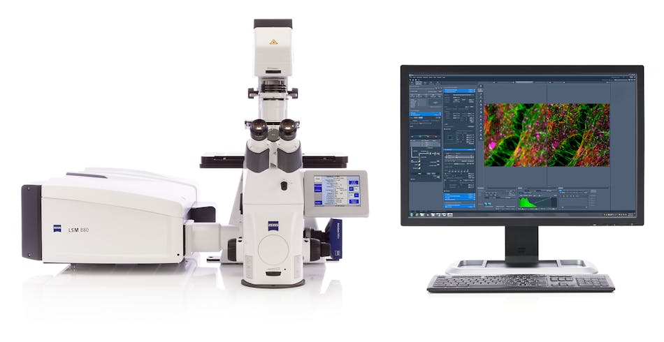Zeiss&apos;s LSM 880 with Airyscan uses 32 detectors instead of a single pinhole to image an Airy disk pattern. Airyscan is also available as an add-on for existing Zeiss systems.
