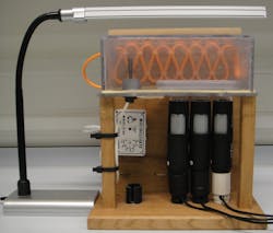 The finished Low-Cost Motility Tracking System (LOCOMOTIS) adapted by Adam Lynch to study snail immune systems.