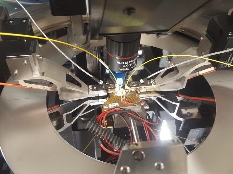 FIGURE 2. Silicon photonic components are positioned and probed in real time.