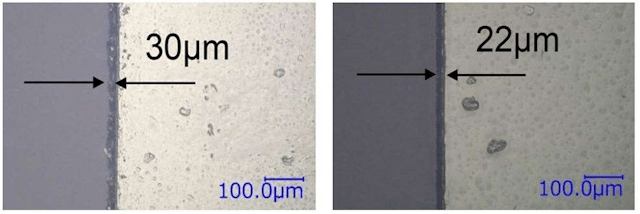 Figure 2 (courtesy Of Mdi) Pol Film Cutting By Co2 Lasers (left) Normal Pulsed Co2 Laser, (right) Sr 25 Aom