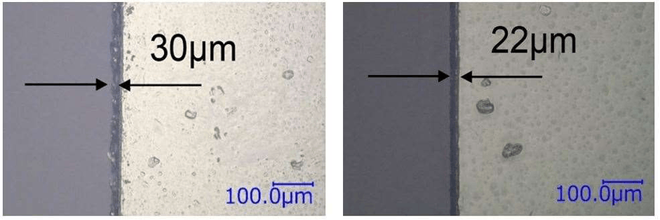 Figure 2 (courtesy Of Mdi) Pol Film Cutting By Co2 Lasers (left) Normal Pulsed Co2 Laser, (right) Sr 25 Aom