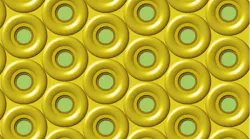FIGURE 1. A Philips Photonics high-power VCSEL array consists of many laser apertures in hexagonal packing and surrounded by gold contacts.
