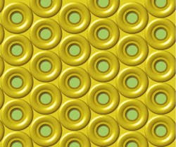 FIGURE 1. A Philips Photonics high-power VCSEL array consists of many laser apertures in hexagonal packing and surrounded by gold contacts. FIGURE 1. A Philips Photonics high-power VCSEL array consists of many laser apertures in hexagonal packing and surrounded by gold contacts.