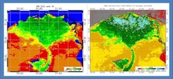 FIGURE 3. Noise-reduced NDVI derived from AVHRR (left; 4 km resolution) and VIIRS (right; 500 m resolution). FIGURE 3. Noise-reduced NDVI derived from AVHRR (left; 4 km resolution) and VIIRS (right; 500 m resolution).