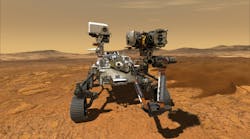 This illustration depicts NASA&rsquo;s Perseverance rover operating on the surface of Mars; Perseverance landed at the Red Planet&rsquo;s Jezero Crater on February 18, 2021.