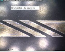 FIGURE 1. When operating in trepanning mode, a fiber laser has demonstrated up to 10X greater throughput compared to a Nd:YAG laser in trials conducted on aerospace combustors. With a trepanned hole at these higher rates, manufacturers can switch to trepanning their components rather than percussion drilling. FIGURE 1. When operating in trepanning mode, a fiber laser has demonstrated up to 10X greater throughput compared to a Nd:YAG laser in trials conducted on aerospace combustors. With a trepanned hole at these higher rates, manufacturers can switch to trepanning their components rather than percussion drilling.