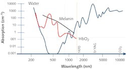 FIGURE 1. Lasers commonly used for fractional photothermolysis treatment have wavelengths highly absorbed by water and less absorbed by melanin and hemoglobin.