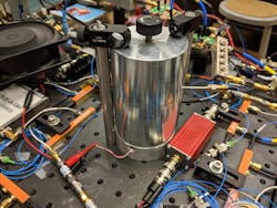 NIST&rsquo;s ultrafast electro-optic laser relies on this aluminum cavity to stabilize and filter the electronic signals, which bounce back and forth inside until fixed waves emerge at the strongest frequencies and block or filter out other frequencies.