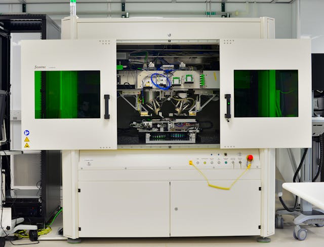 FIGURE 1. This ficonTec wafer prober has the ability to probe optical, RF, and electrical on 300 mm wafers, individual die, and die in gel packs.