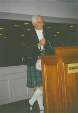 Angus MacLeod in his native stockings at the Boulder Damage Symposium 1993.