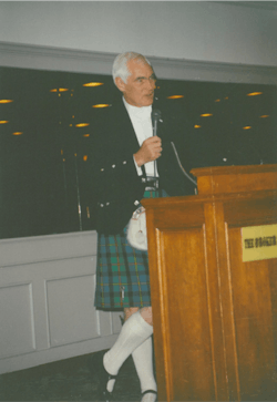 Angus MacLeod in his native stockings at the Boulder Damage Symposium 1993. Angus MacLeod in his native stockings at the Boulder Damage Symposium 1993.