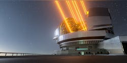 This image shows an artist's impression, based on the final design for the telescope, of ESO's Extremely Large Telescope (ELT), which will be the biggest ‘eye on the sky’ when it achieves first light later this decade. The telescope uses lasers to create artificial guide stars to measure how much the light is distorted by turbulence in the Earth’s atmosphere. This image shows an artist's impression, based on the final design for the telescope, of ESO's Extremely Large Telescope (ELT), which will be the biggest ‘eye on the sky’ when it achieves first light later this decade. The telescope uses lasers to create artificial guide stars to measure how much the light is distorted by turbulence in the Earth’s atmosphere.