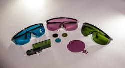 Examples of laser-safety eyewear for different laser wavelengths are shown next to some samples submitted for testing. Examples of laser-safety eyewear for different laser wavelengths are shown next to some samples submitted for testing.
