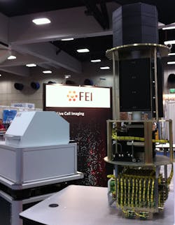 FEI Company displayed a version of its iMIC microscope, designed to fit into a rocket for space-based experiments. FEI Company displayed a version of its iMIC microscope, designed to fit into a rocket for space-based experiments.