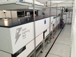 The laser system for the laser lightning rod has a footprint of approximately 3 × 8 m. It has been brought to the top station of the Swiss mountain Säntis and will be operational in summer 2021. The laser system for the laser lightning rod has a footprint of approximately 3 × 8 m. It has been brought to the top station of the Swiss mountain Säntis and will be operational in summer 2021.