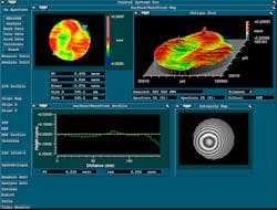 FIGURE 3. An interferogram taken from a 175 mm Ti:sapphire amplifier shows the high average quality that can be maintained with HEM growth over this crystal diameter. The crystal has a transmitted wavefront error (TWE) of 0.3 wave over the central 147 mm aperture, and a TWE of only 0.172 wave over the central 110 mm aperture. FIGURE 3. An interferogram taken from a 175 mm Ti:sapphire amplifier shows the high average quality that can be maintained with HEM growth over this crystal diameter. The crystal has a transmitted wavefront error (TWE) of 0.3 wave over the central 147 mm aperture, and a TWE of only 0.172 wave over the central 110 mm aperture.