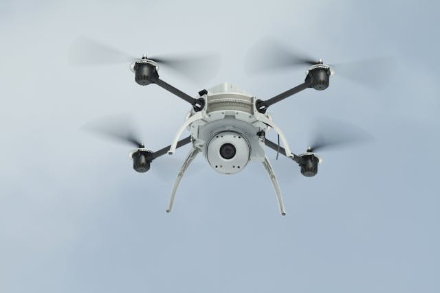 FIGURE 1. The Datron Scout (shown in flight) is an example of the 4.4 lb class of UAV for which public agencies may apply for an FAA Certificate of Authorization for use in the US National Airspace.
