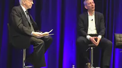 Seminar Chair Conard Holton (left) and Novanta CEO Matthijs Glastra (right) discussed sustainable growth and finding new markets during a discussion after lunch.