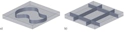 FIGURE 2. Some examples of 2D SLE, including a nonlinear closed-curve via (a) and rectangular chip singulation lines (b). FIGURE 2. Some examples of 2D SLE, including a nonlinear closed-curve via (a) and rectangular chip singulation lines (b).