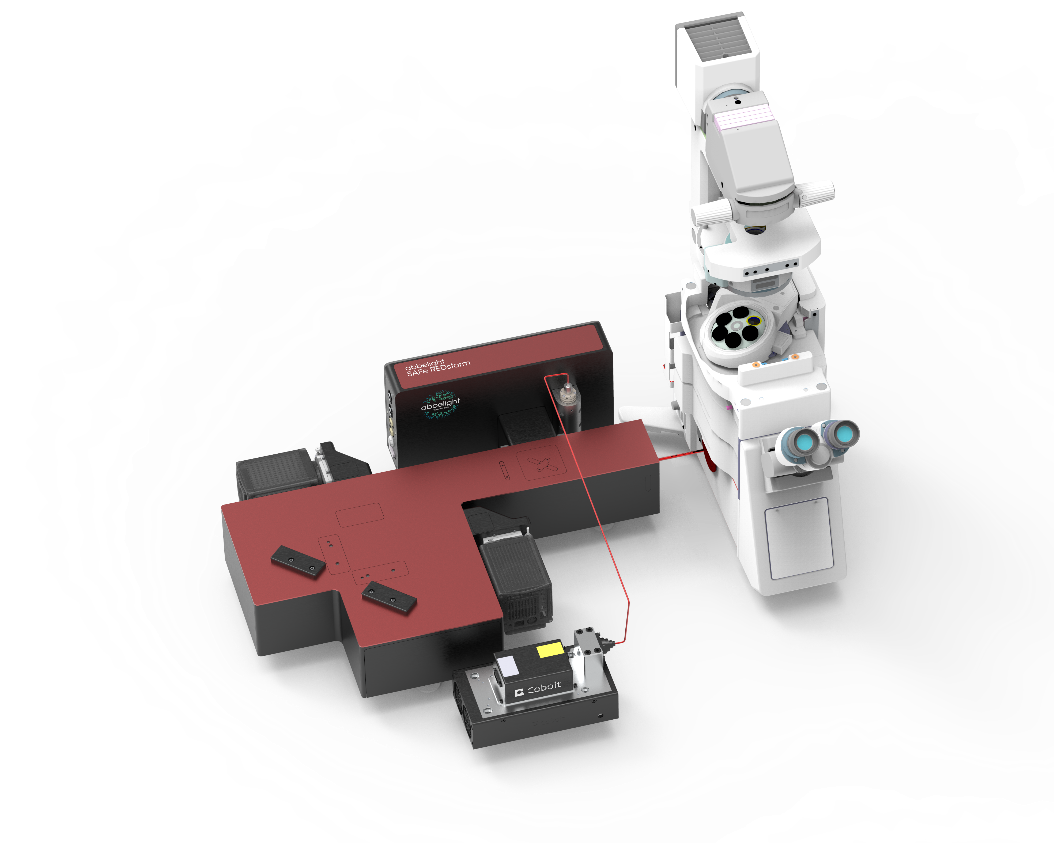 FIGURE 2. Schematic illustration of the SMLM multicolor setup using a single red laser at 640 nm coupled into the imaging setup via single-mode fiber.