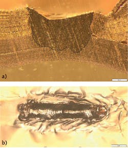 FIGURE 4. Welding foil stacks of copper, with cross-section (a) and top (b) views shown. FIGURE 4. Welding foil stacks of copper, with cross-section (a) and top (b) views shown.