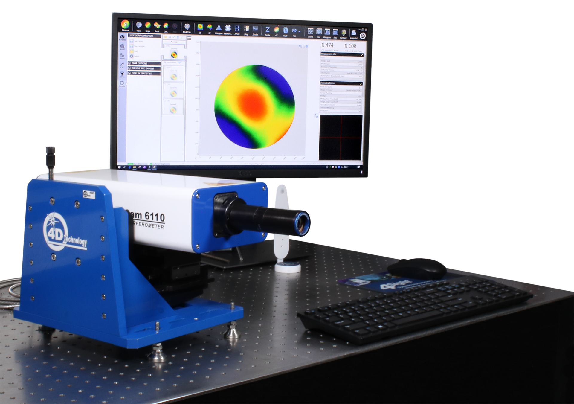 Laser interferometer for qualifying optical surfaces has compact form