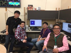 For these experiments, the research team (left to right: Xiaozhe Shen, Pedro Nunes, Jie Yang, and Xijie Wang) used SLAC’s MeV-UED, a high-speed “electron camera” that uses a powerful beam of electrons to detect subtle molecular movements in samples. For these experiments, the research team (left to right: Xiaozhe Shen, Pedro Nunes, Jie Yang, and Xijie Wang) used SLAC’s MeV-UED, a high-speed “electron camera” that uses a powerful beam of electrons to detect subtle molecular movements in samples.