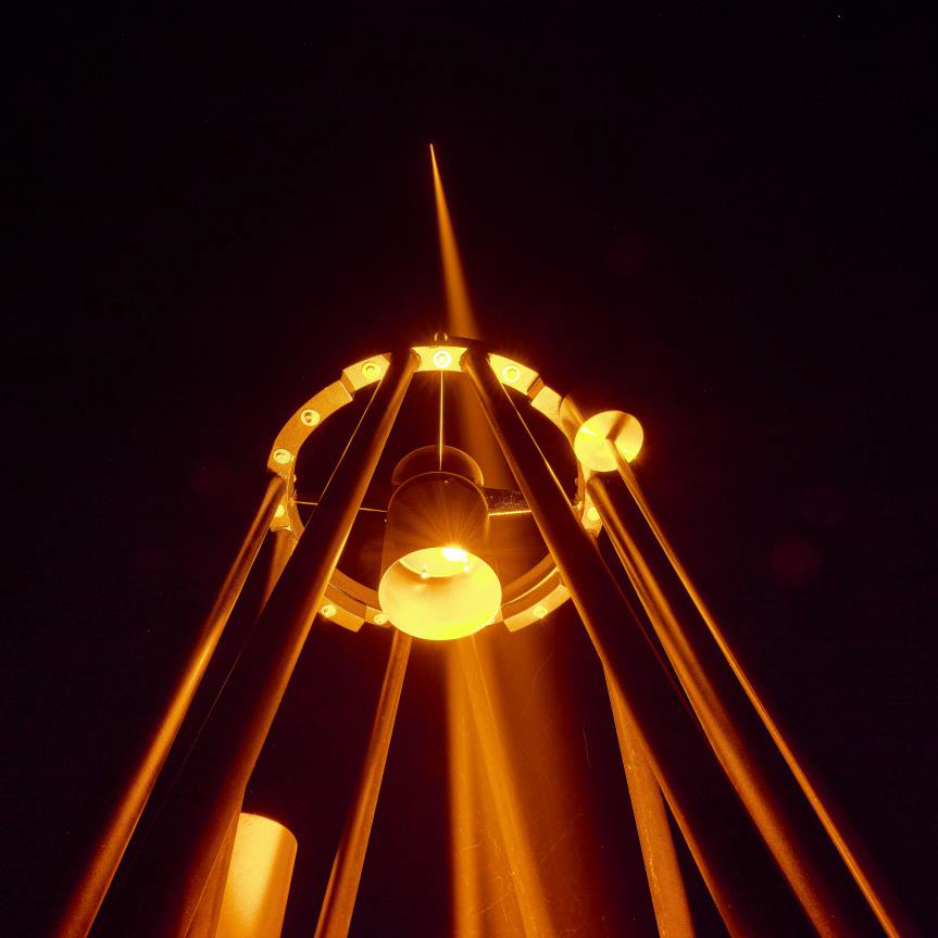 This image shows the CaNaPy laser equipped with TOPTICA Projects&rsquo; chirping system during the field test in Germany. The technology will be used to create artificial guide stars to measure how much the light is distorted by turbulence in the Earth&rsquo;s atmosphere. Correcting for the turbulence improves the sharpness of astronomical images significantly.