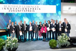 Finalists, awardees, Peter Leibinger and Nicola Leibinger-Kammüller met on stage after the award ceremony. Finalists, awardees, Peter Leibinger and Nicola Leibinger-Kammüller met on stage after the award ceremony.