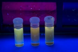Vials of graphene quantum dots extracted from bituminous coal, anthracite, and coke show their fluorescence. Vials of graphene quantum dots extracted from bituminous coal, anthracite, and coke show their fluorescence.