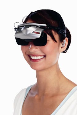 FIGURE 5. The Z800 3DVisor-while it proved too bulky for widespread consumer use-was the forerunner of HWD OLED-based devices that are now being improved for consumer use with higher contrast and brightness, wider field of view, and lower power consumption than alternative LCD or LCOS technologies. FIGURE 5. The Z800 3DVisor-while it proved too bulky for widespread consumer use-was the forerunner of HWD OLED-based devices that are now being improved for consumer use with higher contrast and brightness, wider field of view, and lower power consumption than alternative LCD or LCOS technologies.