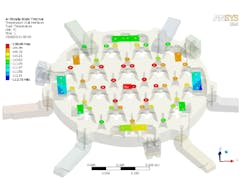 FIGURE 4. A thermal/structural finite element analysis model was completed to optimize the cold plate. FIGURE 4. A thermal/structural finite element analysis model was completed to optimize the cold plate.