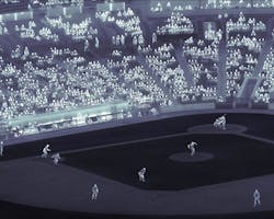 FIGURE 1. A mid-wave IR nBn focal-plane array (FPA) with 1280 &times; 1024 pixels images a scene from a baseball game, with a player attempting to steal second base.